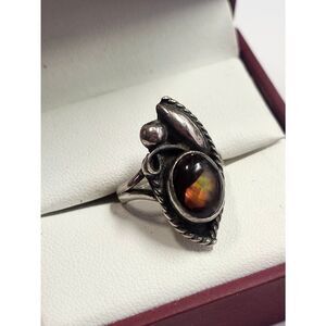 Sterling Silver 925 Fire Agate Cabochon Ring Size 6.5